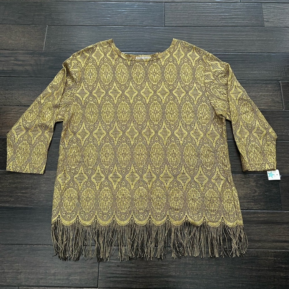 Gold Patterned Fringe Top